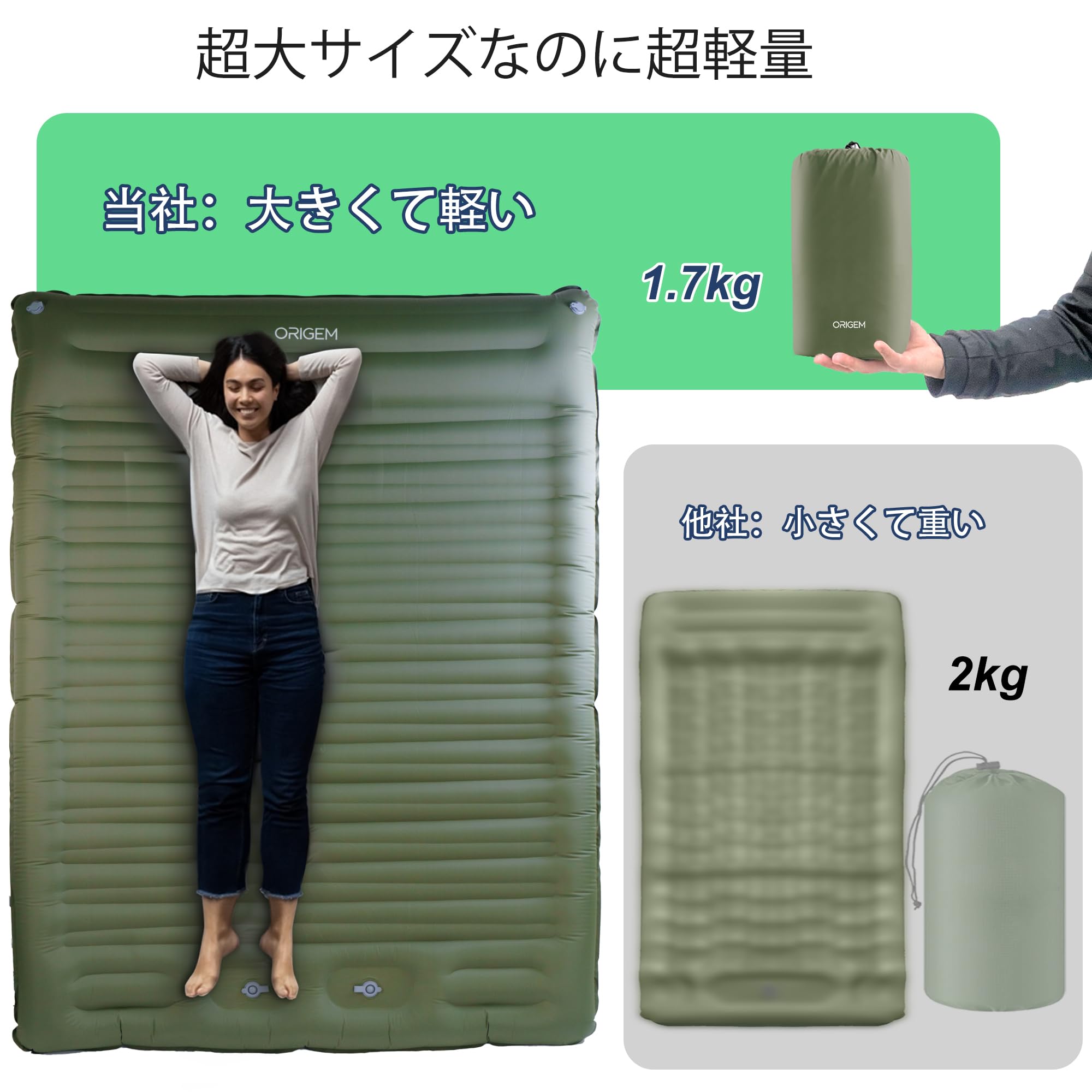 Amazon.co.jp: Origem エアーマット【革新素材で超軽量・厚さ14CM・U字